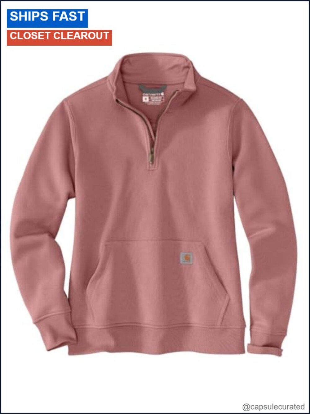 Quarter-Zip Sweatshirt Mock Neck Relaxed Fit Long Sleeve Pullover